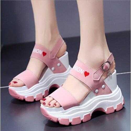 2021 New Women Summer High Heels Super Wedge Heel 10cm Sandal Gladiator Shoes Lady Open Toe Casual Sandlias Footwear Feminino