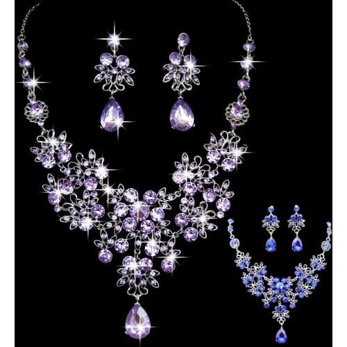 Womens Wedding Engagement Party Acrylic Flower Drop Pendant Necklace Earrings Jewelry Set collier africain