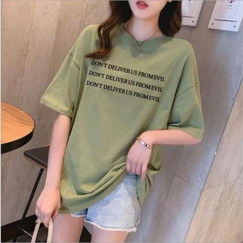 Spring Summer New Style Women Tops Letters Print Short Sleeve O Neck T shirt Women Casual Loose Women Tshirt