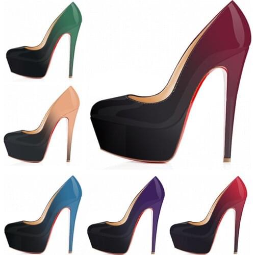 Gradient Patent Leather Womens Shoes 2021 New Fashion Platform Pointed Toe Super High Heel Pumps Woman Sexy Party Shoes Shallow