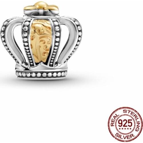 2021 New Real 925 Sterling Silver Two-tone Crown Charm Charm Fit Original 3mm Bracelet&Bangle For Women Birthday Fashion Jewelry