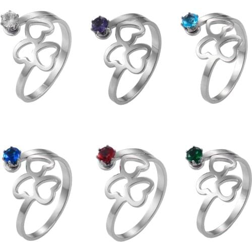 Ladies Birthstone Ring Stainless Steel Crystal Personalized Jewelry Unique Birthday Gift