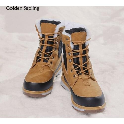 Golden Sapling Snow Boots Men Fashion Genuine Leather Warm Plush Winter Shoes Retro Outdoor Mens Boots Casual Trekking Shoe Man