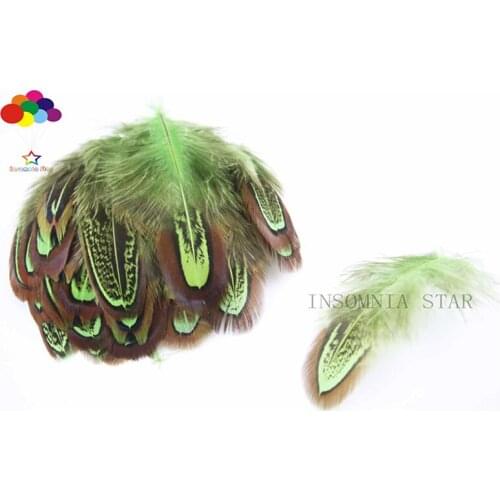 100pcs 100% natural premium pheasant feather 4-8cm/2-3inch grass green Okura beautiful for Diy carnival costume mask headdress
