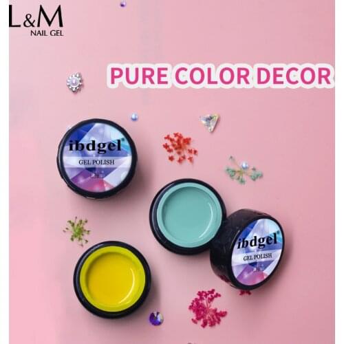 12 Pcs/lot ibdgel brand black jar pure color Decor series colorful Gel Nail Polish UV soak off led Nail Art Salon Gel Polish