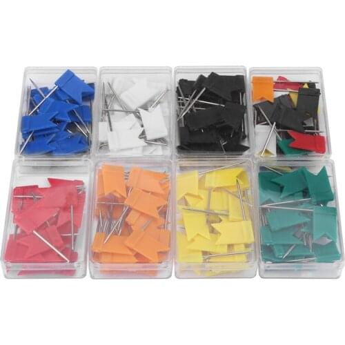 8 Boxs Nickel plated steel Colorful Flag Shape Thumb Tack Drawing Stationery Map Pins Supplies Map Pin Drawing Pin