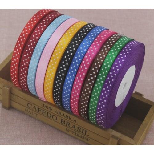 100Y /lot new arrive 3/8" (10mm) white Satin ribbon Polka Dots printed Brown ribbon with white dots, DIY hairbow accessories