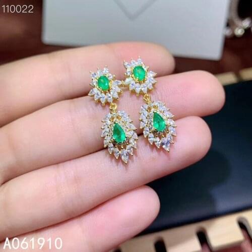 KJJEAXCMY boutique jewelry 925 sterling silver inlaid Natural Emerald ladies earrings support detection classic trendy