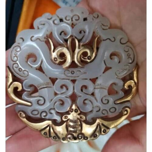Collection of high-quality Baiyu Gold Hollow Bat Jade Pendants Hand-carved high-grade jade free of freight