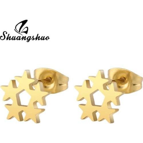 Shuangshuo Korean Fashion Vintage Geometric Star Earrings for Women Stars Stud Earrings Brincos Stainless Steel Jewelry bijoux