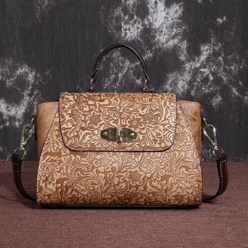 Retro Classic Chinese Style Leather Leisure Womens Bags New High Quality Handmade Large Capacity Cowhide Shoulder Bags