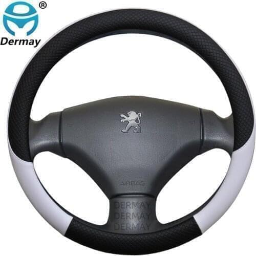 100% DERMAY Brand Leather Sport Car Steering Wheel Cover Non-slip for Peugeot 207 Auto Accessories