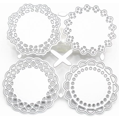 4Pcs Lace Edge Circle Frame Metal Cutting Die Stencils for DIY Scrapbooking Album Decorative Embossing Hand-on Paper Cards