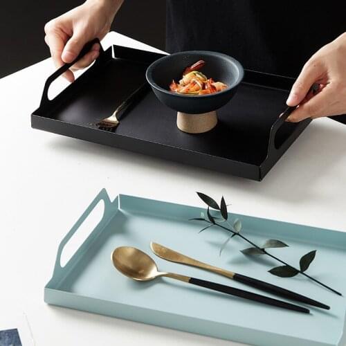 Nordic Rectangular Metal Cosmetics Storage Tray Kitchen Desktop Fruit Dessert Snack Plate Home Portable Jewelry Display Tray