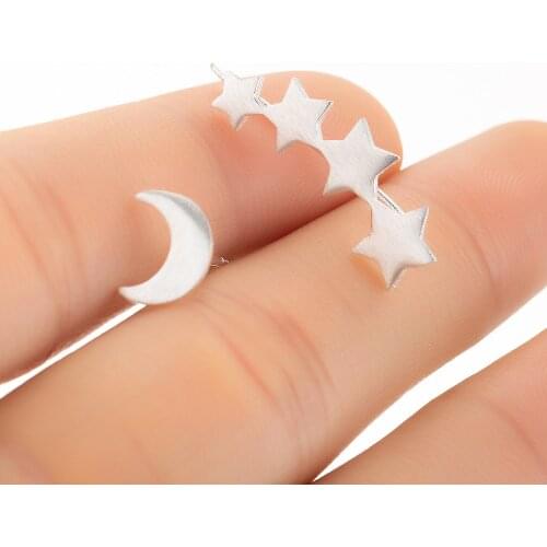 Fashion Gold Silver Color Asymmetric Star Ear Climber Cute Ceescent Moon Stud Earrings for Women Girls Party Gift