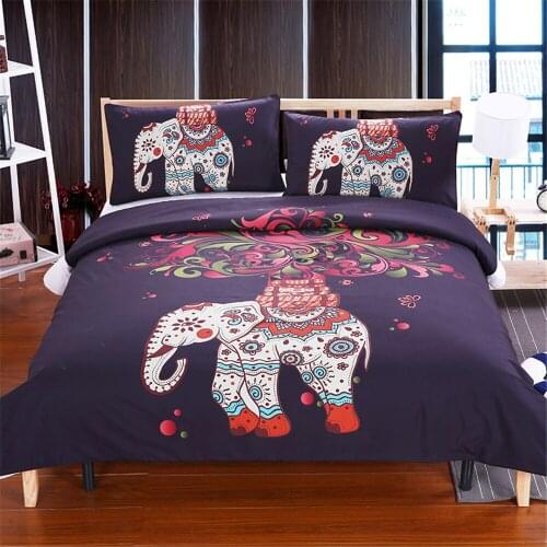 Fashion 3pcs printed 3D Colored Elephant Bedding Set Tree Pattern Bohemia Bedspread Black Bed Cover USA AU size Bedding Outlet