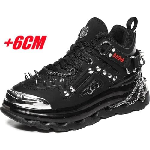 Goth Shoes Man Rivet Punk Shoe Men Sneakers Rivet Shoes Punk Height Increasing Insoles 5-6 CM Rock Heavy Metal Hip Hop Cool Shoe