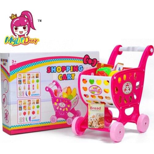 MylitDear Mini Shopping Cart with Food Toy Playing House Set Foldable Simulation Shopping Cart Kids Pretend Play Toy In Box