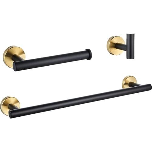 Bathroom Hardware Set Black Robe Hook Gold Towel Rail Bar Rack Bar Ring Shelf Tissue Paper Holder Towel Bar Set