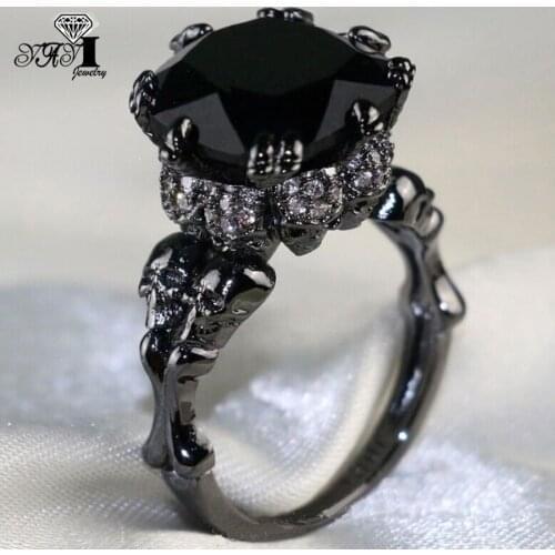 YaYI Fine Jewelry Fashion Princess Claw Set Cut Black Cubic Zirconia Gun Black Silver Color Scary Halloween Party Gift Rings