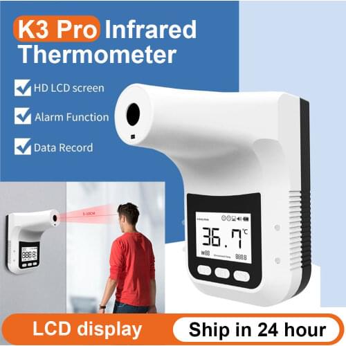Wall-mounted Infrared Thermometer K3 Pro LCD Display Handsfree Digital Forehead Thermometers For Office Factory Restaurant
