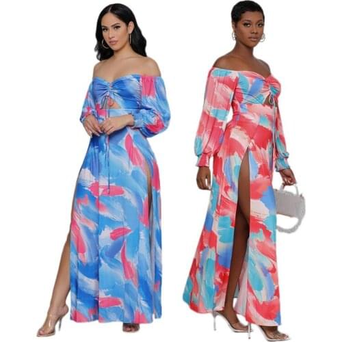 2021 Summer New African Clothes Women Sexy Sleeveless Kanga Clothing Vintage Print Slit Dress Ladies Evening Party Gown