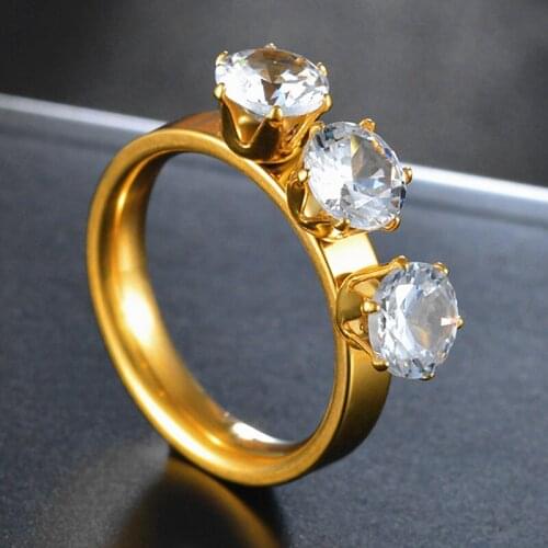 New Fashion Gold Color Crystal Bride Ring Luxury Flower Shape Wedding Jewelry Women Lady Pave CZ Proposal Engagement Gift