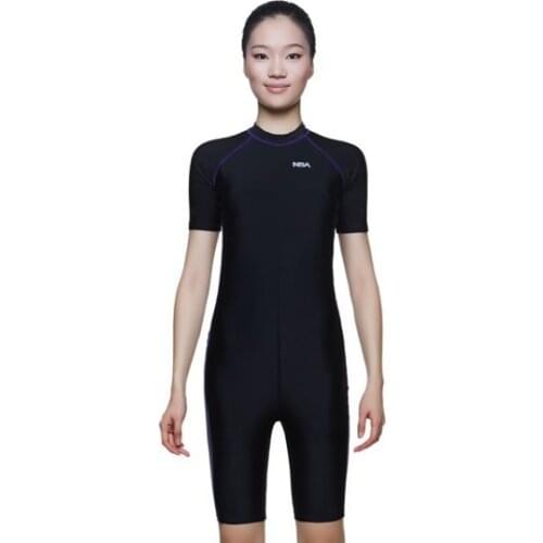 NSA one piece competition training knee length waterproof chlorine resistant womens swimwear plus size swim bathing suit