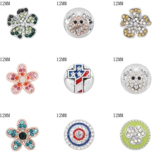 Flower Cross Rabbit 12mm Rhinestone Charms Metal snap button DIY jewelry KS2033