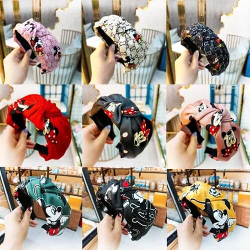 6Colors Cartoon Cute Printed Headband Mickey Mouse Head Hoop Letters Minnie Double Bow Headring Accessories COSTUME