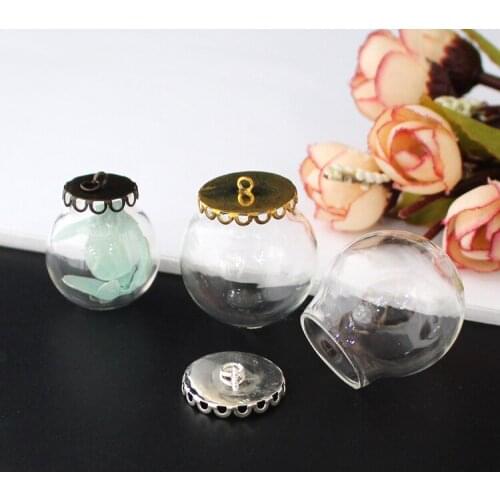 6PCS 30MM 25MM Empty Hollow Glass Globe Bottle Pendants With Lace Cap Glass Vial Pendant Diy Jewelry Finding