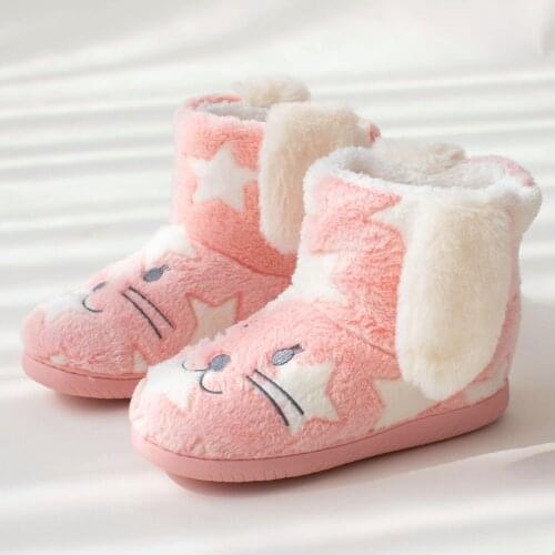 FRALOSHA Women Cotton Boots Cute Cartoon Winter Indoor Warm Cotton Shoes Women Men Soft Warm Fleece Non-Slip Winter House Boots