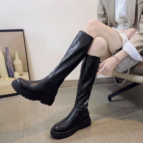 PU Leather Soft Footwear Woman Ankle Mid Calf Boots Women Boots Ladies Shoes Slip on Platform Non Slip Fashion Autumn Winter New
