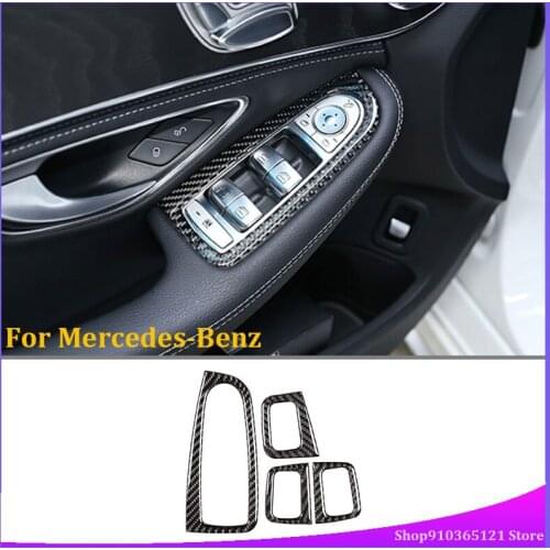 For Mercedes-Benz C-Class 2016-2019 Glass Lifting Frame Protective Cover Real Carbon Fiber (Soft) Car Interior Modification