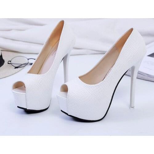 Fashion pumps women shoes black Woven lattice platform high heels shoes fish mouth woman high heel pu leather shoes women U18-19