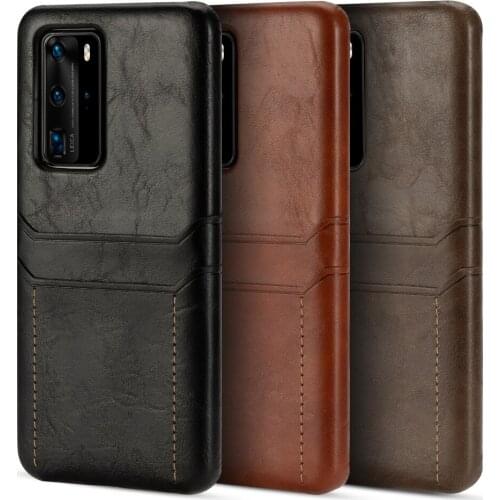 Retro Ultra-thin Cowhide Phone Protective Case For Huawei P40 P30 P20 Pro Dual-Card bag Holster Cover For Huawei Mate 30 20 Case
