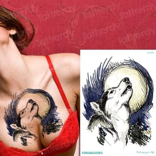 Temporary tattoo sticker men animals water transfer tattoo for girls breast sext wolf tattoo big thigh arm sleeves body stickers