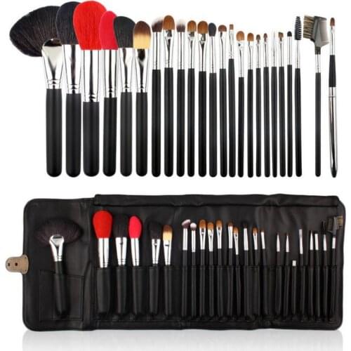 High quality 24pcs animal hair powder lip cosmetic brush blusher make up brush set with PU bag