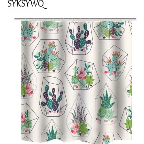 Cactus Shower Curtain Green Succulent Plants Cortinas De Bano Diamond Cactus Bath Curtain Fabric Polyester Green Cactus Shower