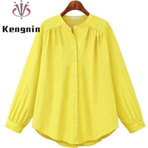 2021 Summer New Plus Size 5XL Women Long Sleeve Blouse Euroepan Style Loose Female Shirts Solid Color Street Tops KN123
