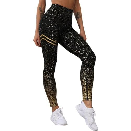 CHRLEISURE Sexy Women Gold Print Leggings No Transparent Exercise Fitness Leggings Push Up Workout Female Pants