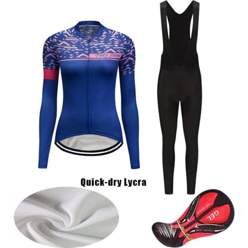 Women Autumn Long Sleeve Cycling Jersey Set BIB Gel Pants 2021 Fashion Bike Clothes MTB Suit Female Bicycle Clothes Fall Uniform