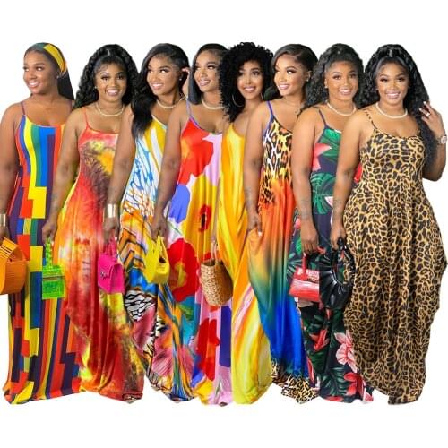Sexy Long Maxi Tie Dye Spghetti Strap Bakcless Night Party Summer Dress Women Elegant Floor Lenght Boho Dresses 5XL Plus Size