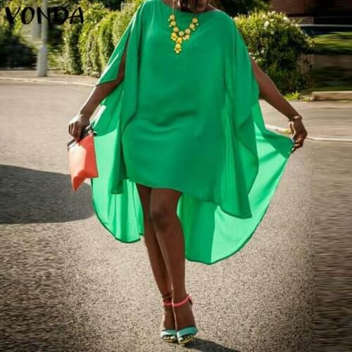 Women Elegant Midi Dress Sexy Solid Color Irregular Party Dress Summer Sundress Casual Vestidos 2021 VONDA Robe Femme