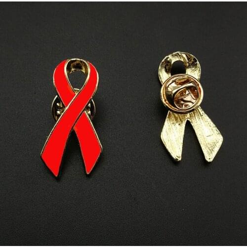 100pcs/lot Medical AIDS Awareness Red Enamel Ribbon Brooch Pin