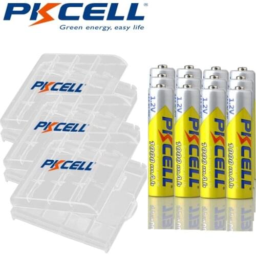 12Pcs*PKCELL AAA Battery 1.2v NIMH Rechargeable Battery 1000MAH 3A batteries and 3pcs battery boxes For remote control