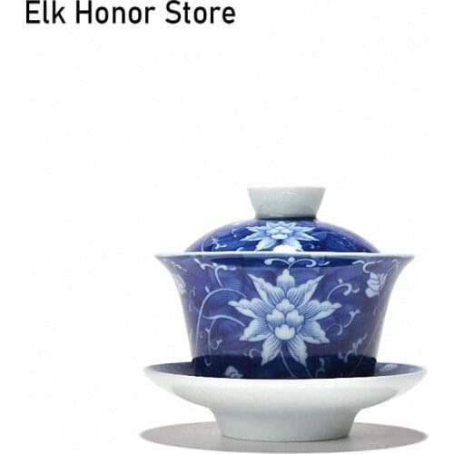 150ml Handpainted Blue And White Tea Set Chinese Kung Fu Teasets Travel Set Gaiwan Handmade Portable Tea Pot Chinese Tea Cup Set