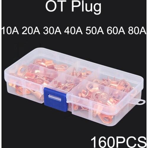 160PCS Copper OT opening nose 10A 20A 30A 40A 50A 60A 80A copper wire nose terminal wire ear