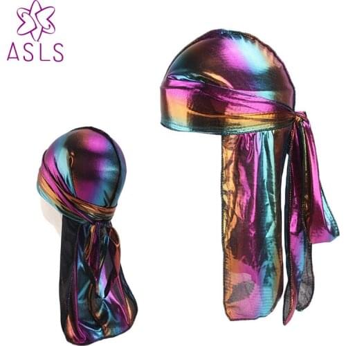 2pcs/lot kids laser durag Unisex Silky Durag Long Tail And Wide Waves For men Colorful Wide Parent-child suit durag