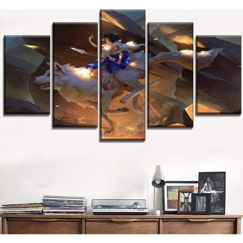 5 Piece Wall Art Canvas Anime Manga Wolf And Maiden Modern Figure Pictures & Posters Home Decor Living Room Decoration Paintings